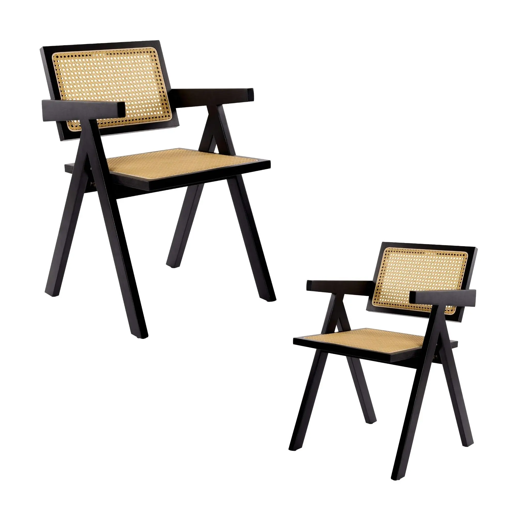 Korina Carver 2pc Set Dining Chair Rattan Wicker Black - Furniture