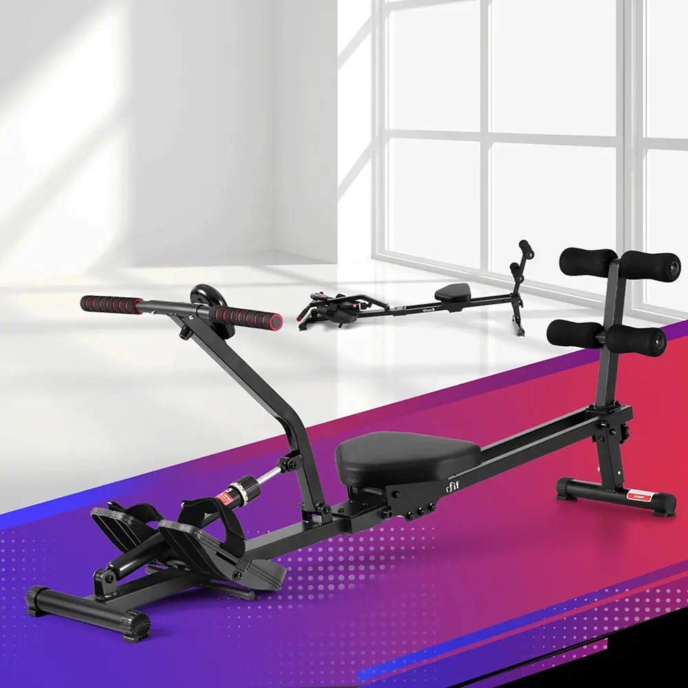Everfit Hydraulic Rowing Machine Rower 12 Levels Resistance Exercise Fitness Gym Cardio L-B-BK