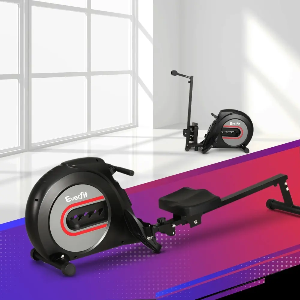 Everfit Rowing Machine Rower Elastic Rope Resistance Fitness Home Cardio Black - Sports & Outdoor