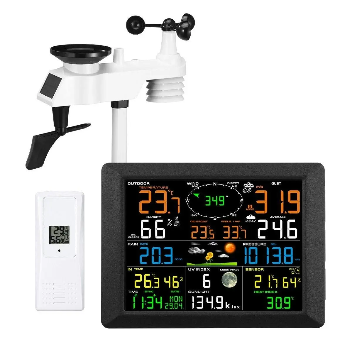 Maxkon WIFI Weather Station Solar Powered for UV Light Temperature Humidity Wind Speed - Hardware