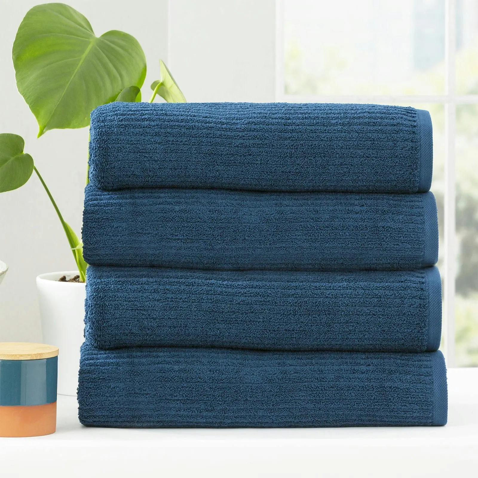 4pc Renee Taylor Cobblestone Shower/Bath Towel 140cm Cotton Ribbed 650 GSM Ink - Home & Garden