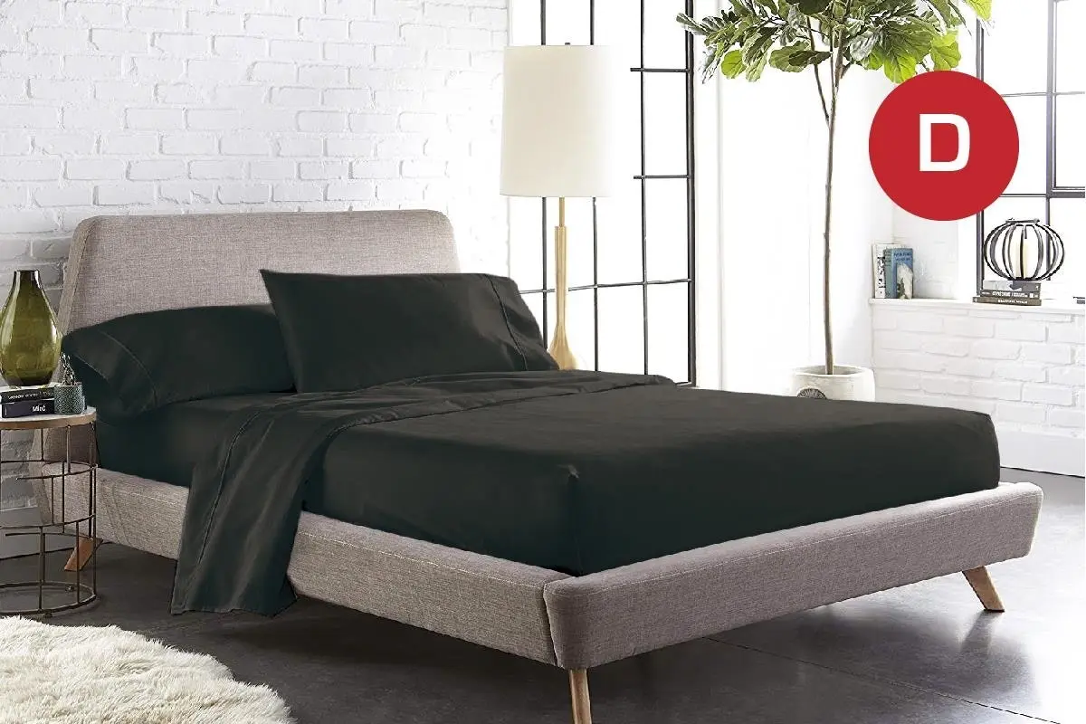 Double Size Black Color 1000TC 100% Cotton Fittd Sheet Flat Sheet Pillowcase Set - Home & Garden