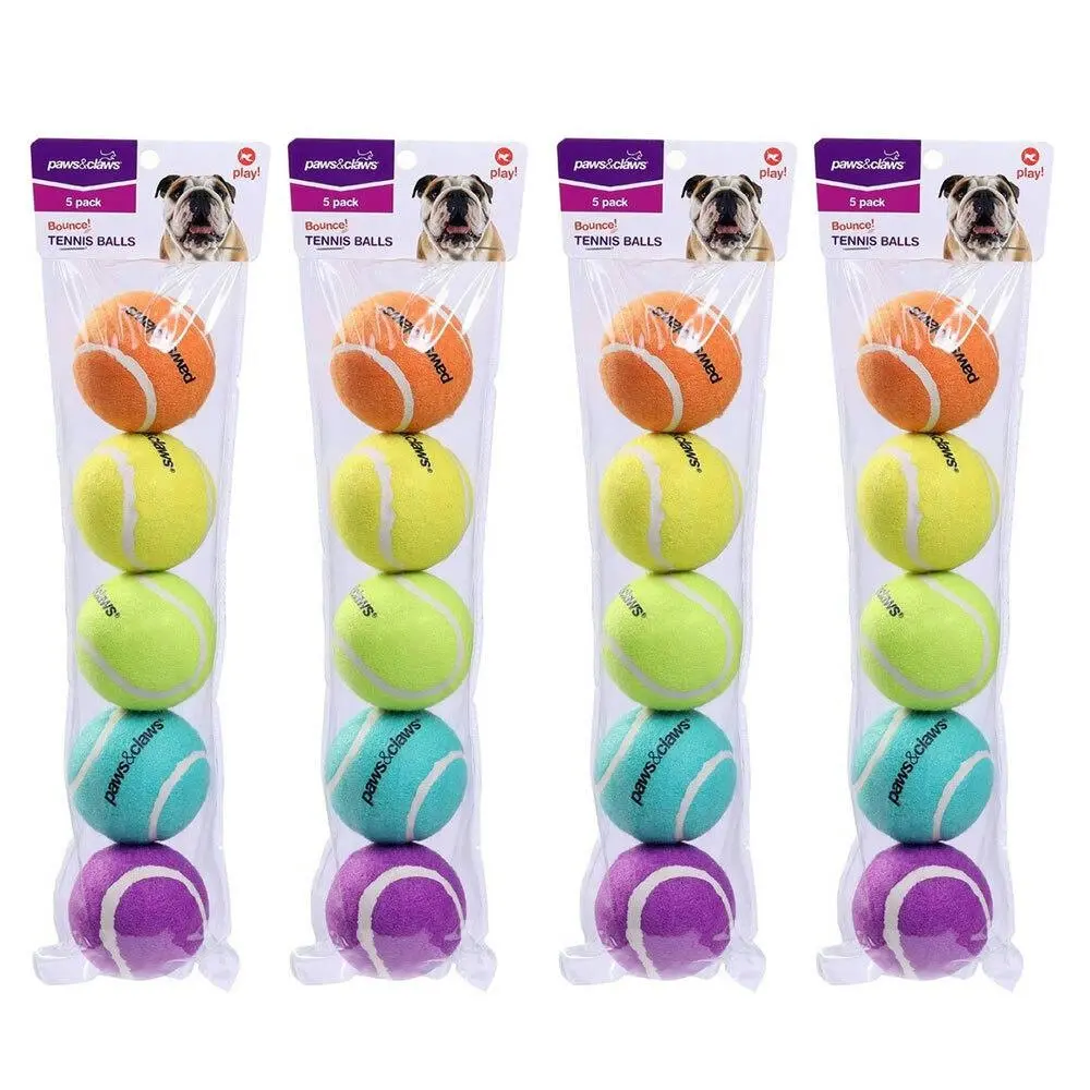 20x Paws & Claws 6cm Tennis Balls Durable Asstd Colours Solid Dog/Pet/Cat Toy - Pets