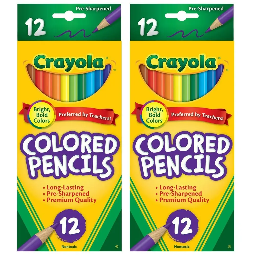 2x 12PK Crayola Full Sized Coloured Pencils Drawing Colouring Art/Craft Kids 3y+ - Office