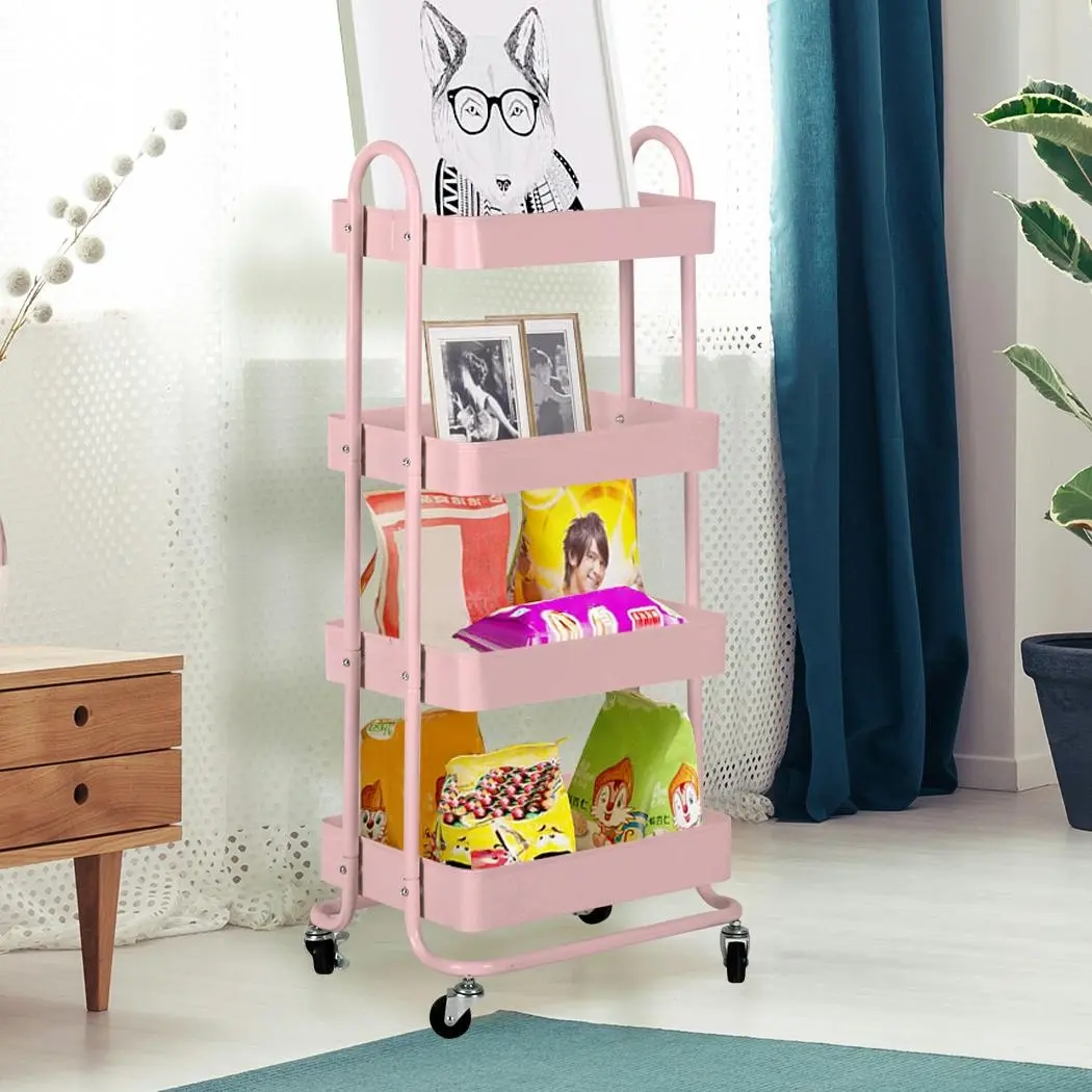 Levede 4 Tiers Kitchen Trolley Cart Steel Storage Rack Shelf Organiser Pink - Home & Garden