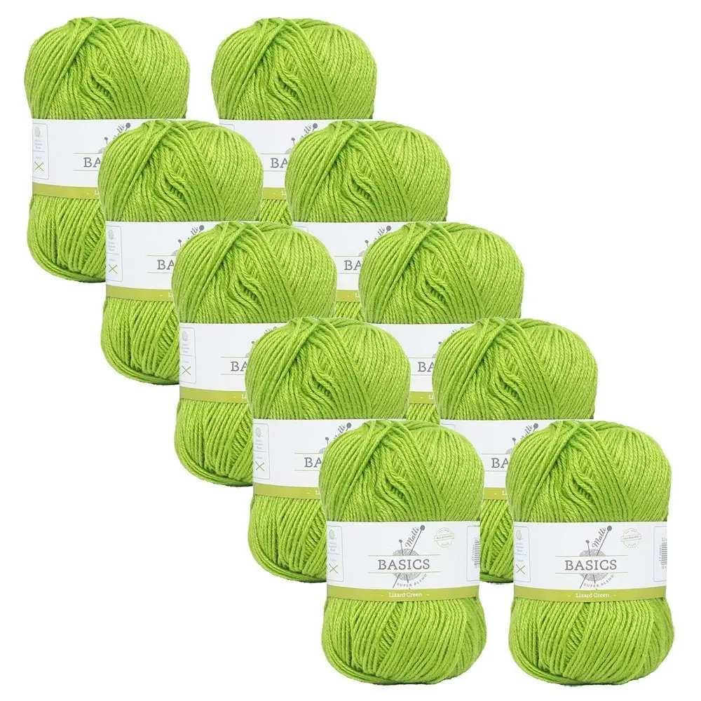 10x Malli Blend Basic 100g Acrylic/Polyester Yarn Knitting/Crochet Lizard Grn - Hobbies
