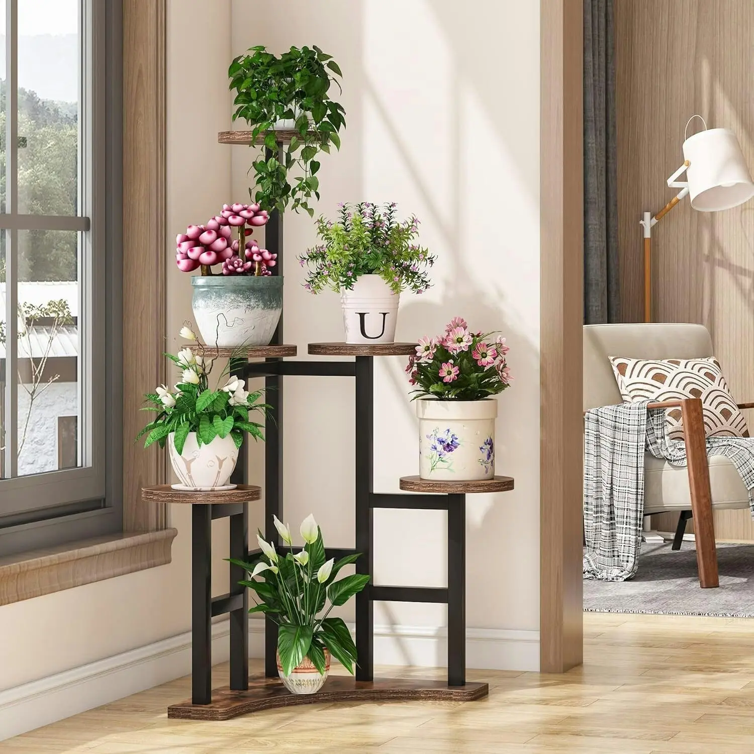 Fin 6 Tiered Corner Plant Shelf Flower Stand Tall Multiple Potted Plant Holder Rack - Home & Garden