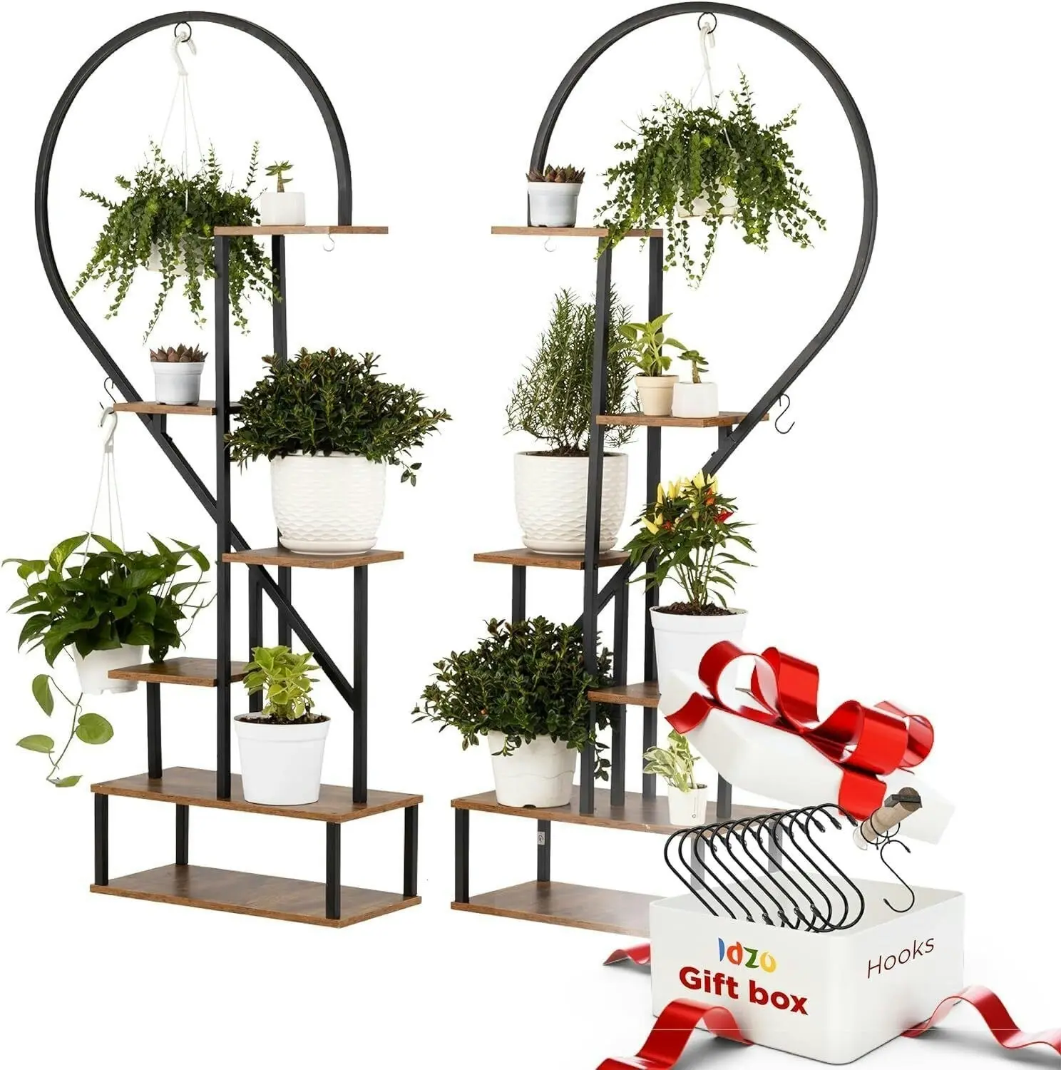 Fin Merge/Separate Metal Plant Stand Heart Shape Ladder Book Shelf For Indoor Garden - Home & Garden