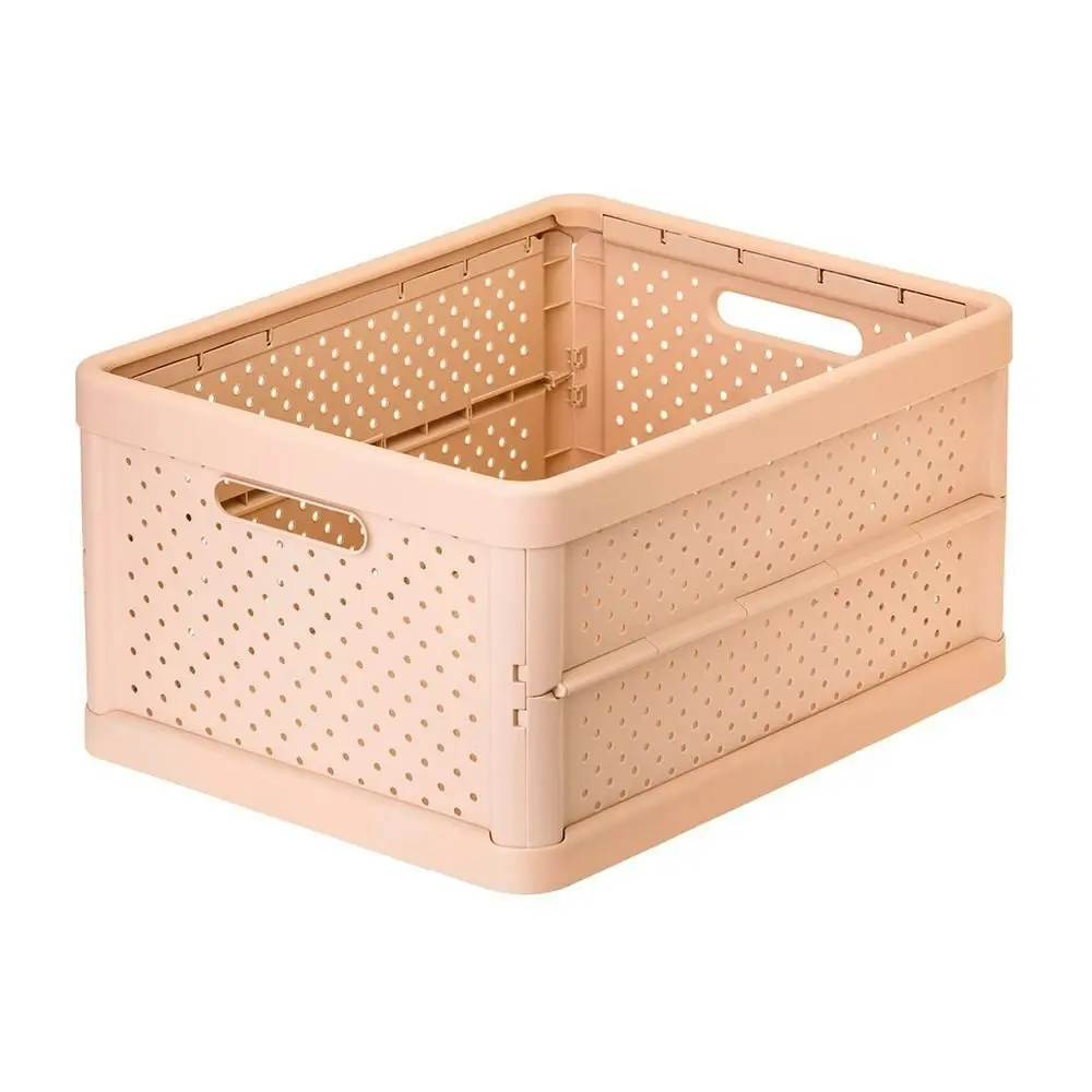 Vigar Compact 32L Plastic Foldable Crate Home/Car Basket Storage Organiser Pink - Home & Garden