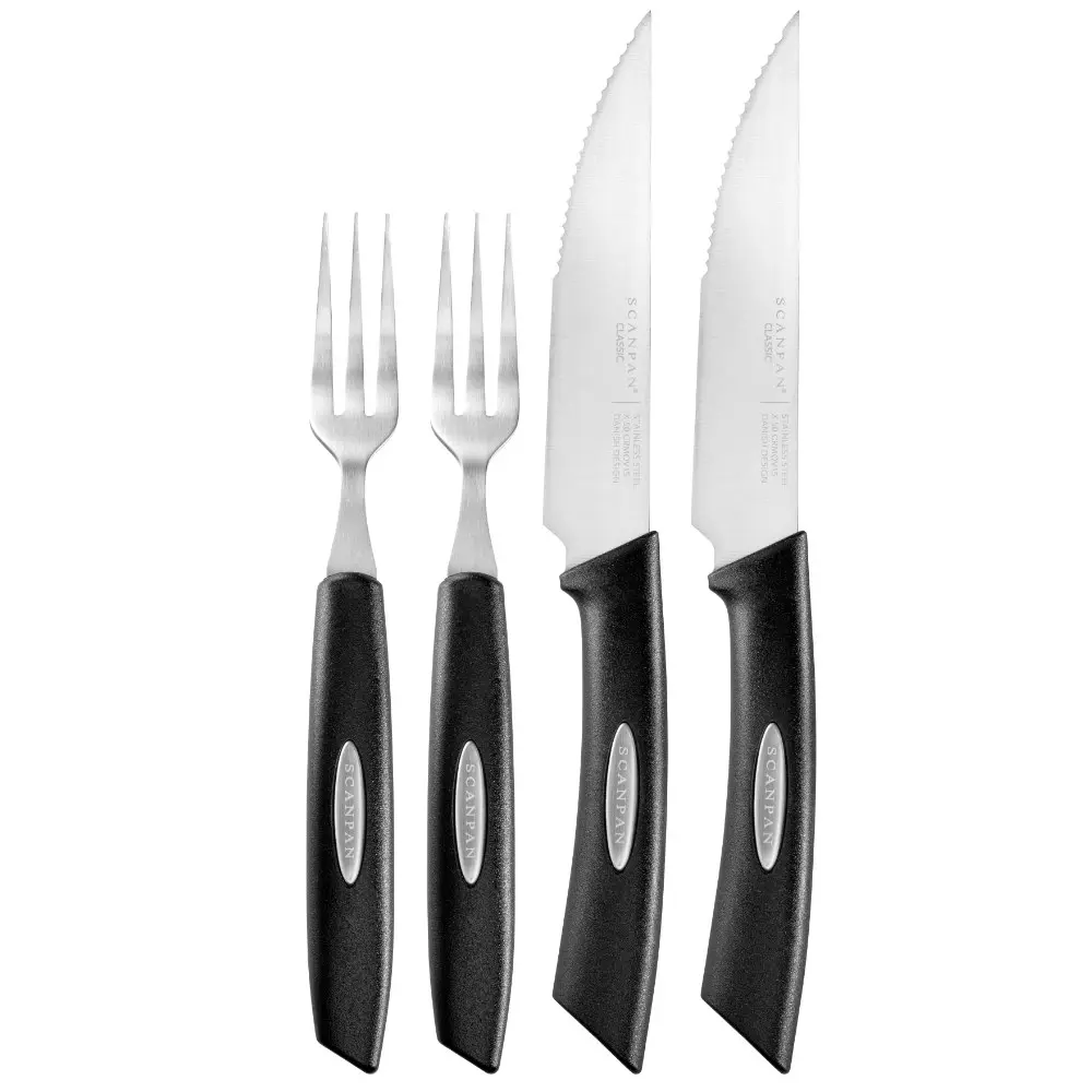 Scanpan Classic 4pc Texas Steak Knife + Fork Set 4 Piece - Home & Garden