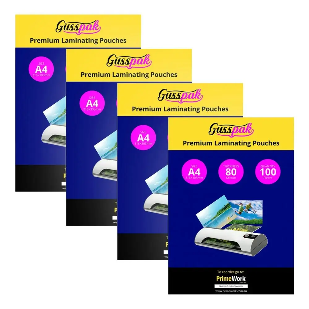 400pc Gusspak Laminating Protective Pouches A4 Page/Poster 80 Micron Gloss - Office