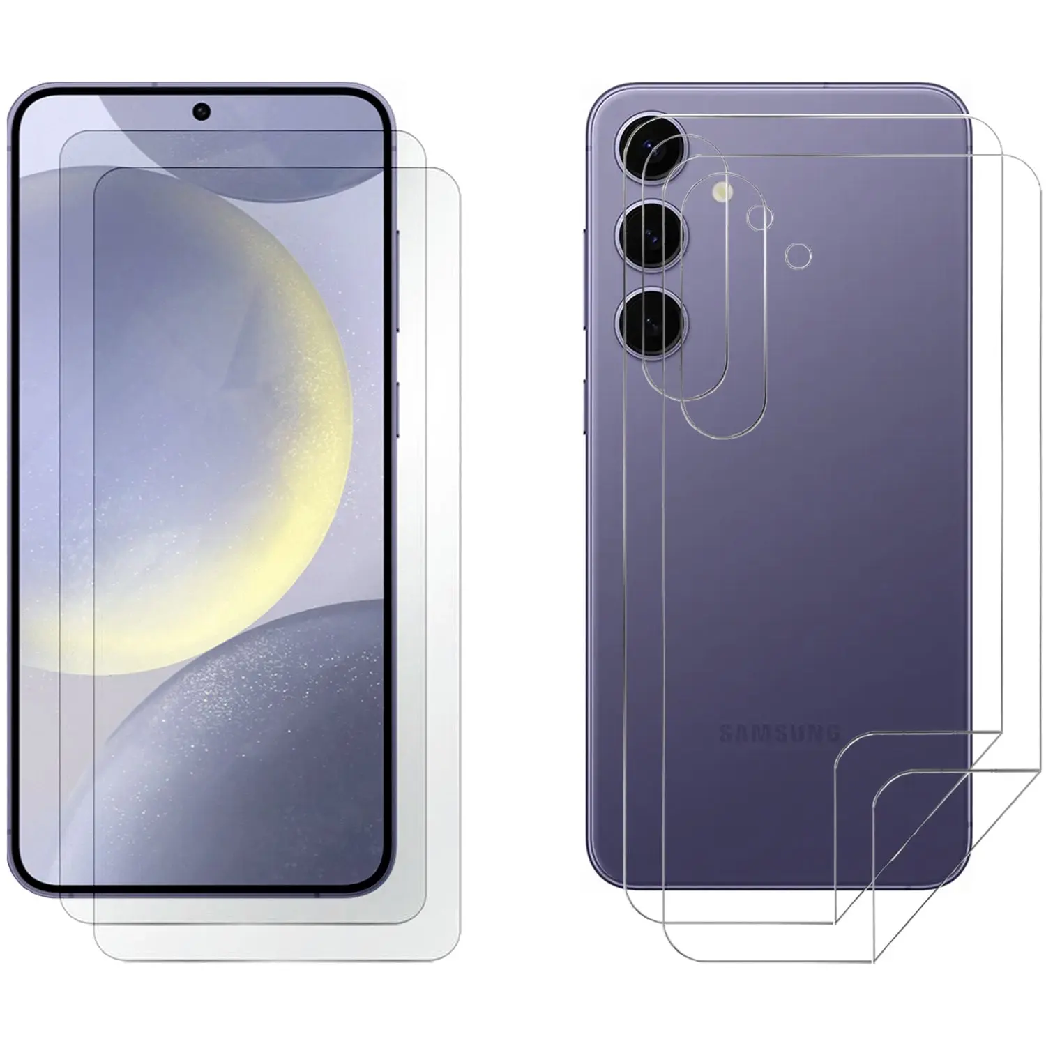 2 Set Tempered Glass Screen Protector for Samsung Galaxy S24+ PLUS Front and Back Film - Electronics
