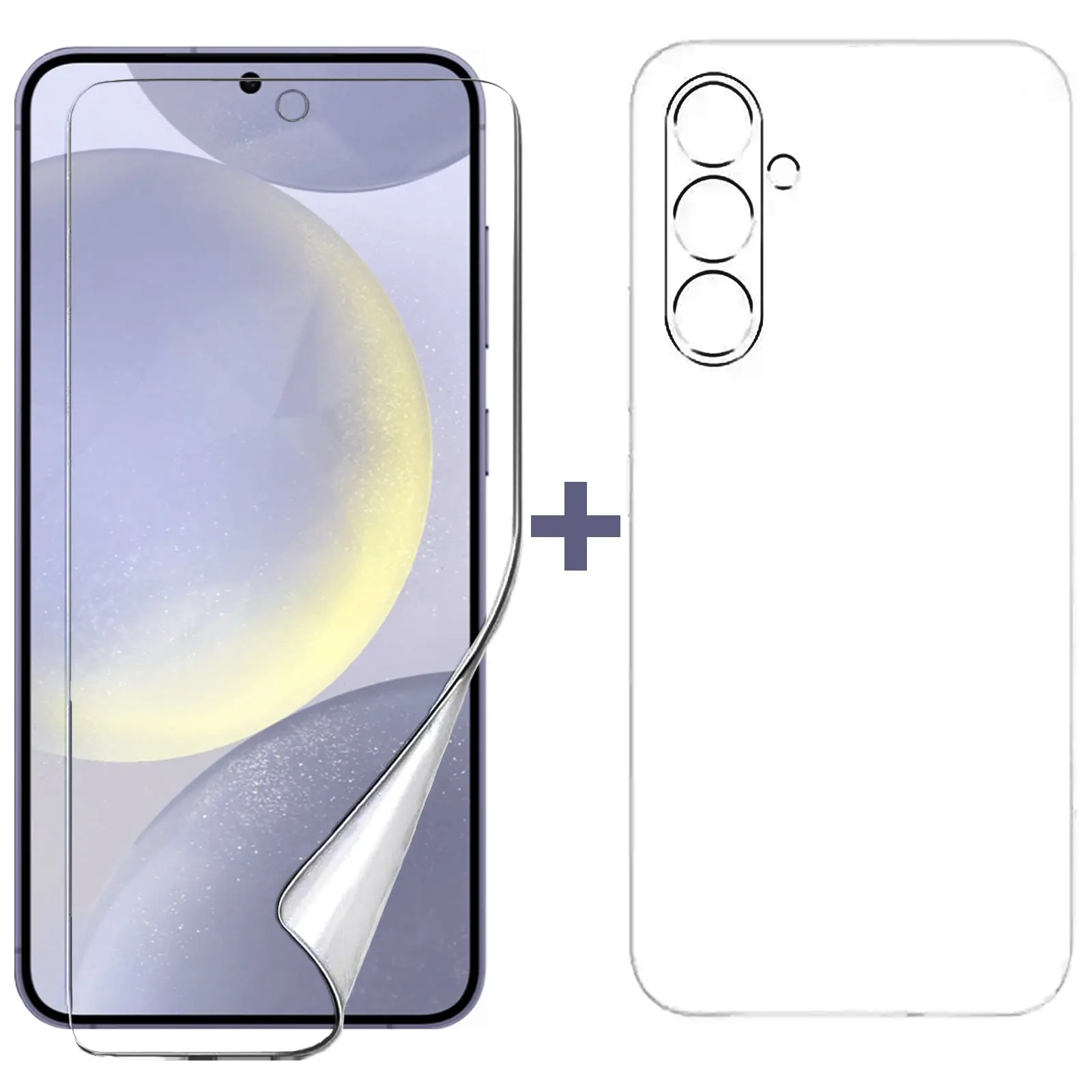 For Samsung Galaxy S24+ PLUS Clear Case Cover and Soft Film Screen Protector - Electronics