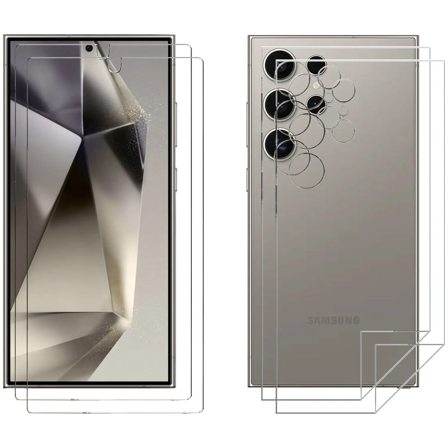 2 Set Tempered Glass Screen Protector for Samsung Galaxy S24 ULTRA Front and Back Soft Film - Electronics