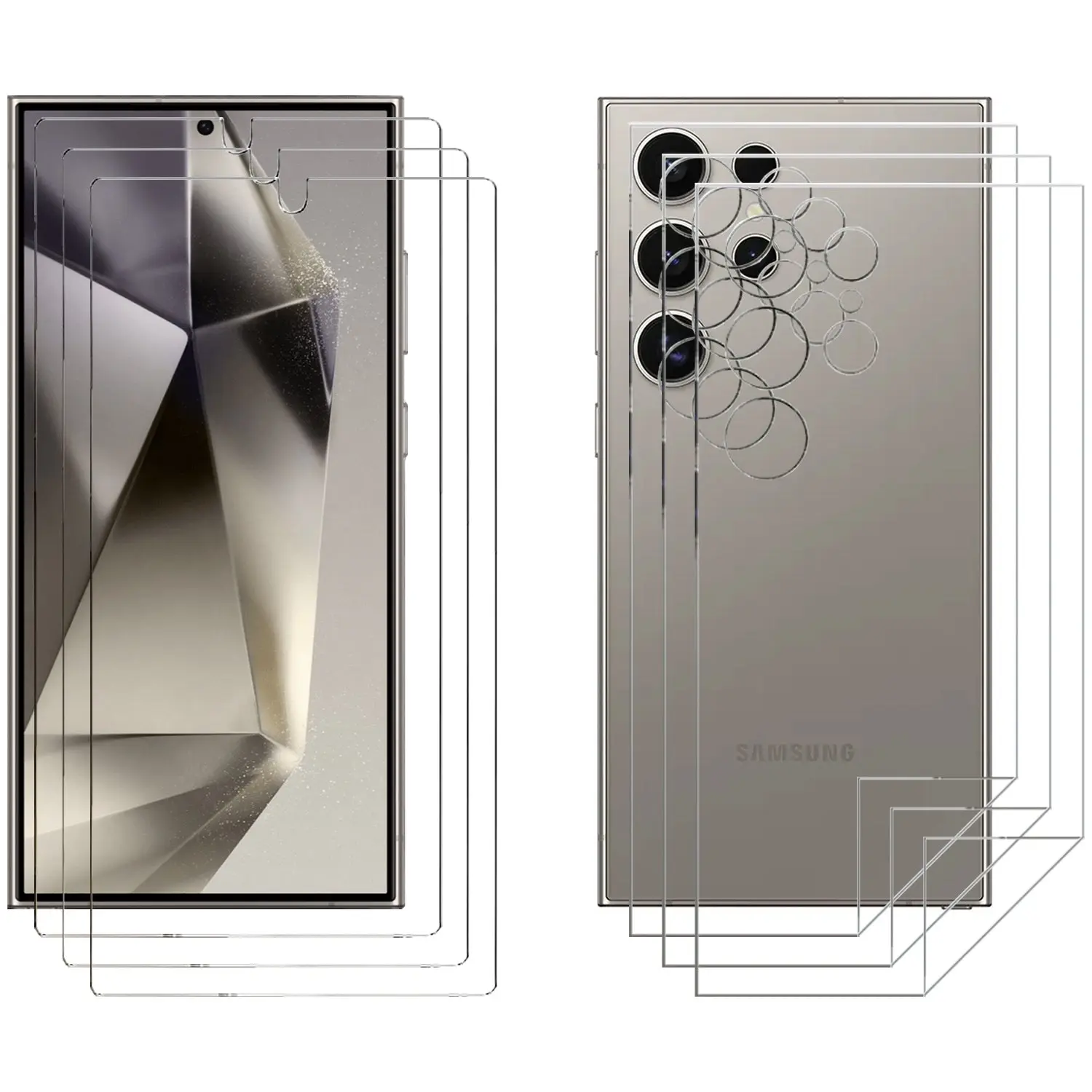 3 Set Tempered Glass Screen Protector for Samsung Galaxy S24 ULTRA Front and Back Soft Film - Electronics