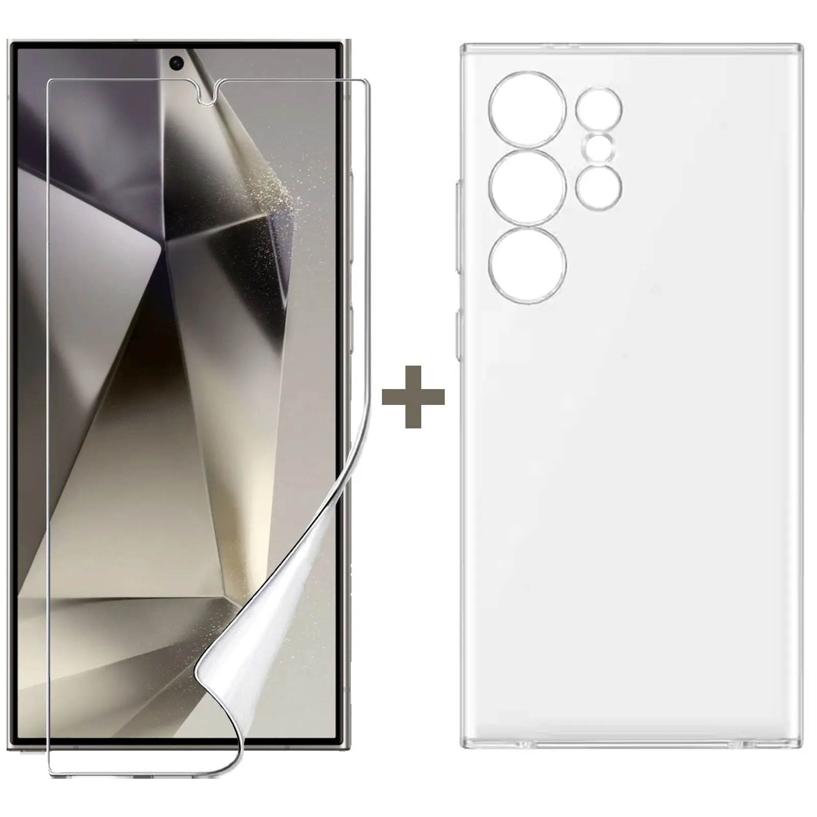 For Samsung Galaxy S24 ULTRA Clear Case Cover and Soft Film Screen Protector - Electronics