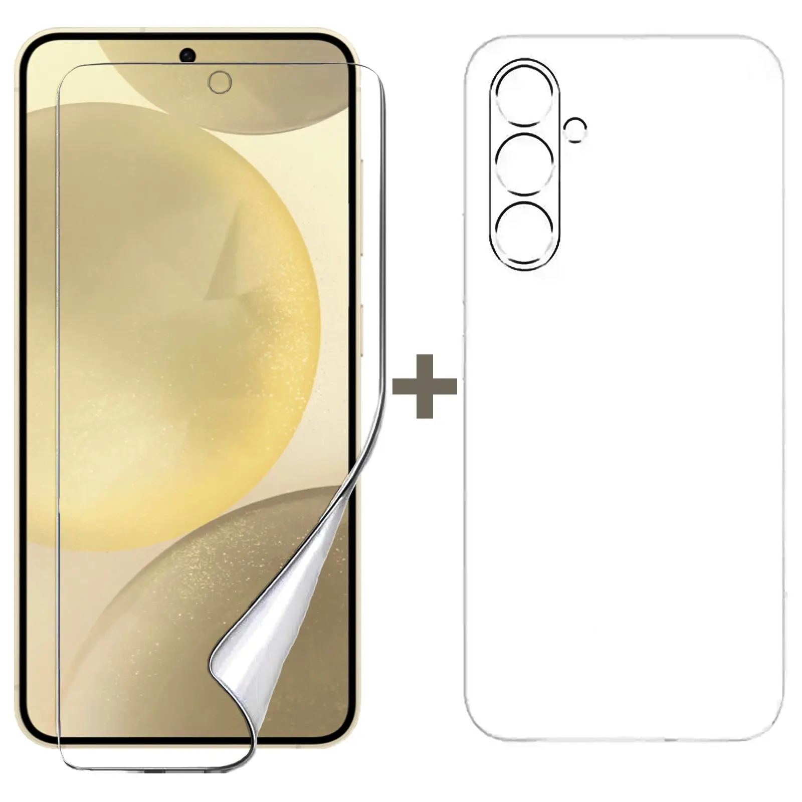 For Samsung Galaxy S24 Clear Back Case Cover and Soft Film Screen Protector - Electronics