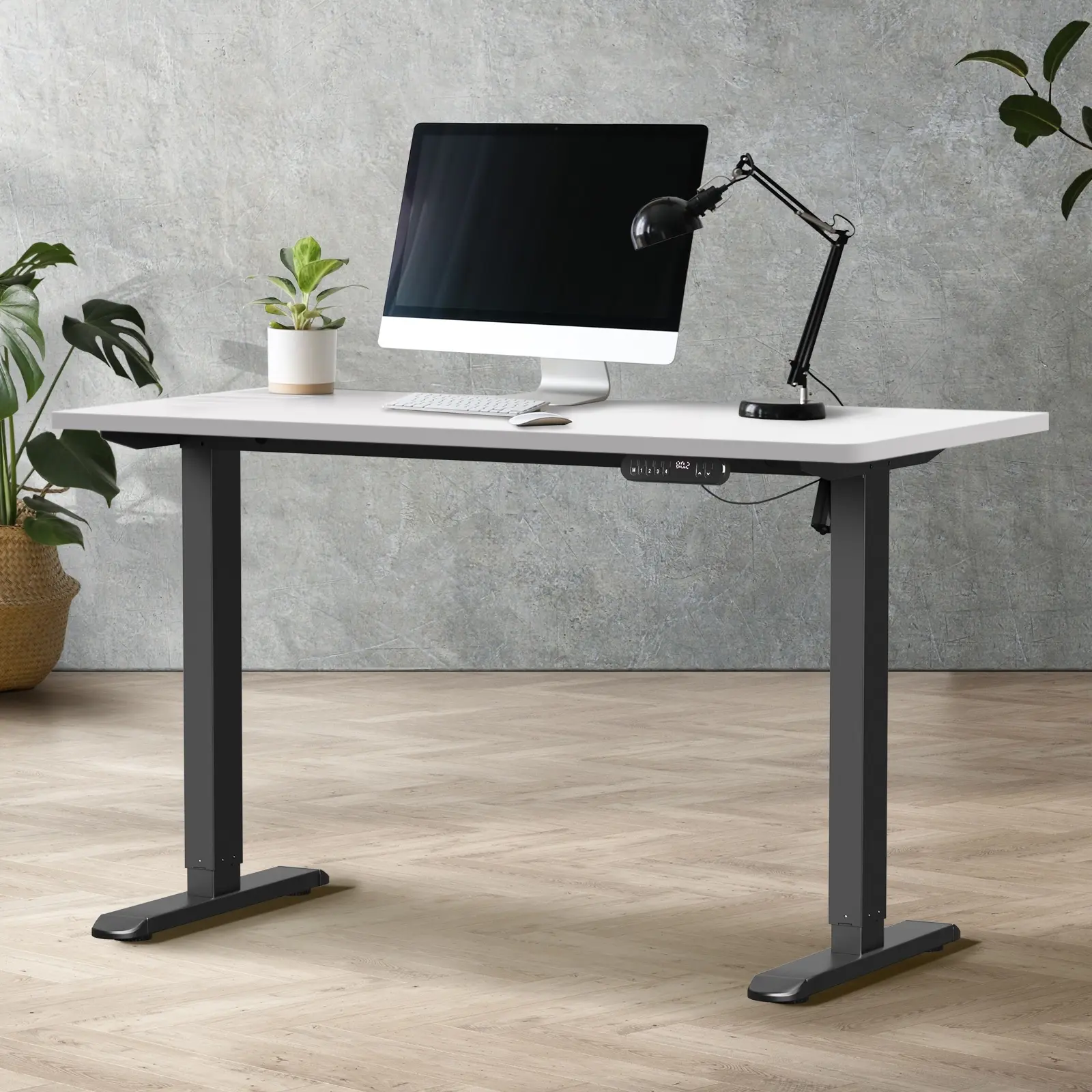 Oikiture 120CM Electric Standing Desk Single Motor Black Frame White Tabletop - Save up to 70% Off Office Furniture Specials