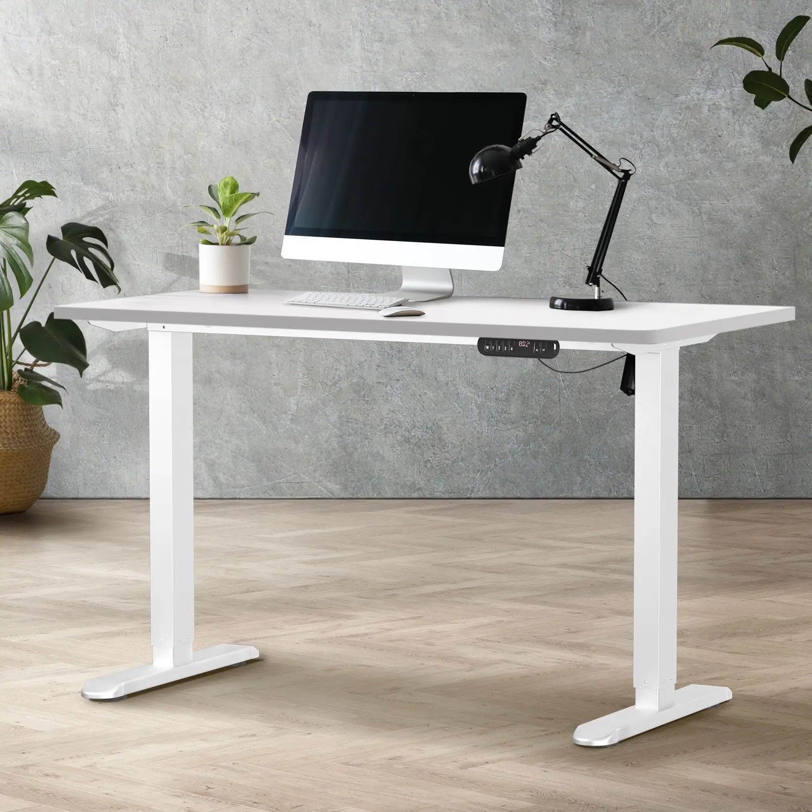 Oikiture 120CM Electric Standing Desk Single Motor White Frame White Tabletop - Save up to 70% Off Office Furniture Specials