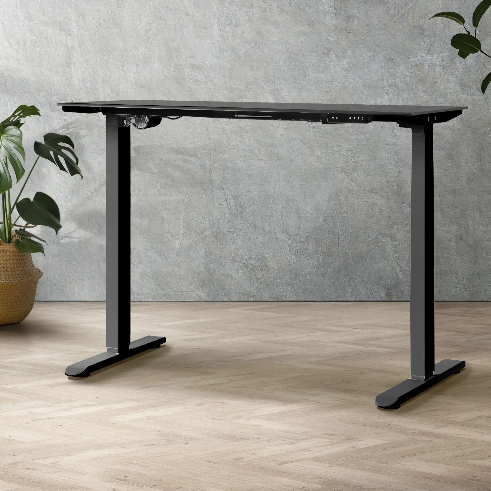 Oikiture Standing Desk Frame Only Single Motor Height Adjustable Motorised Sit Stand Table Black - Furniture