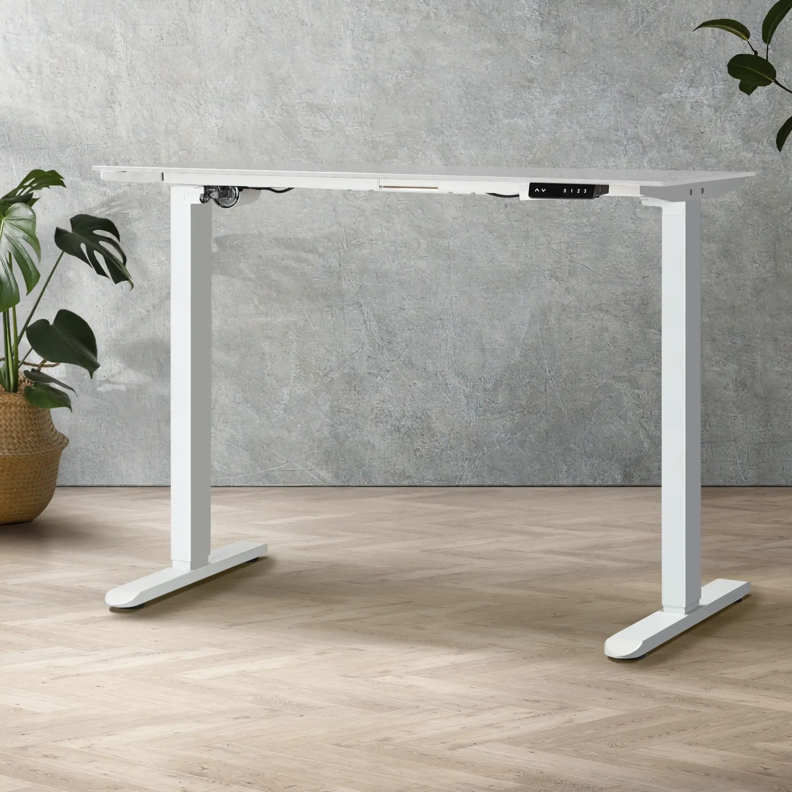 Oikiture Standing Desk Frame Only Single Motor Height Adjustable Motorised Sit Stand Table White - Furniture