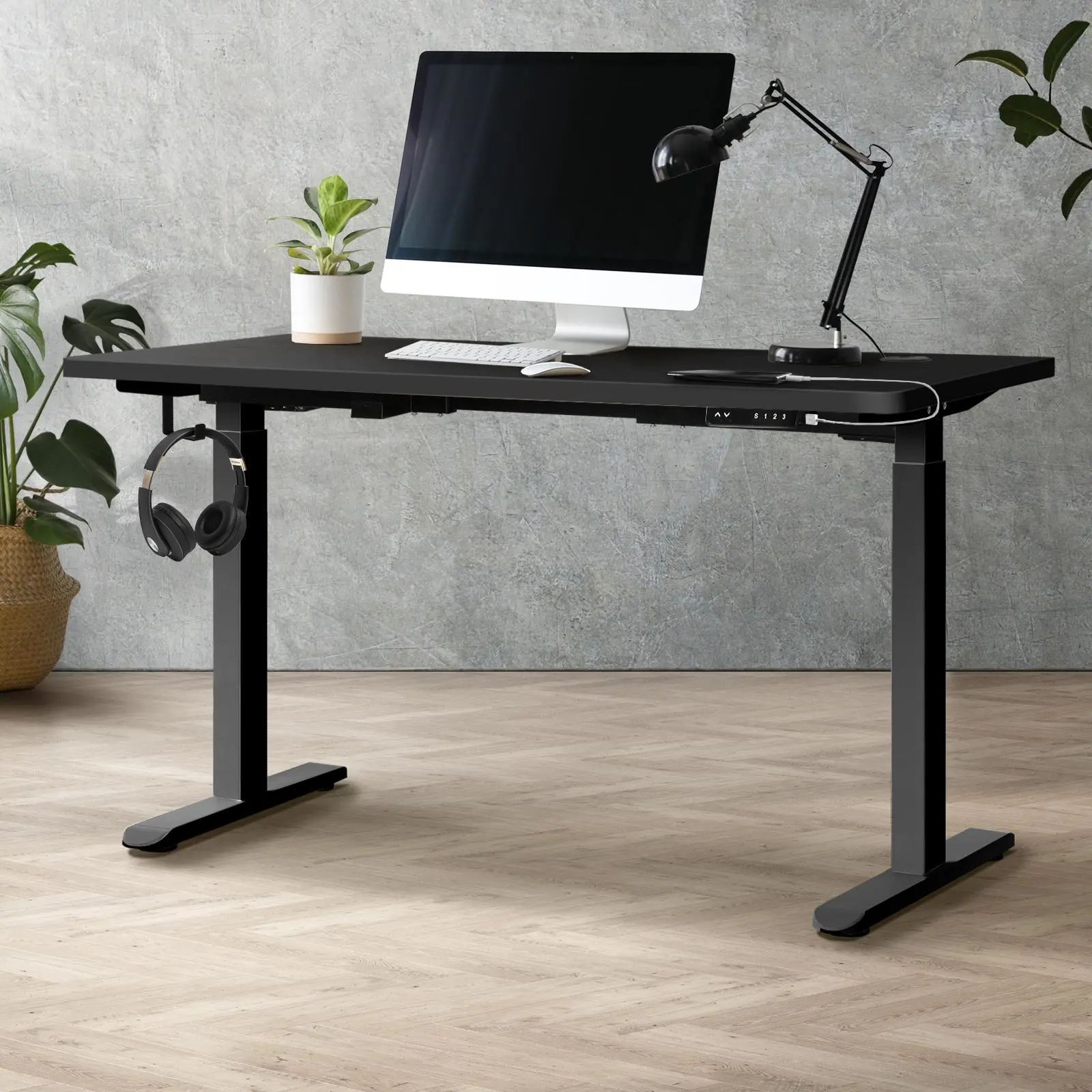 Oikiture 120cm Electric Standing Desk Dual Motor Black With USB&Type C Port - Furniture