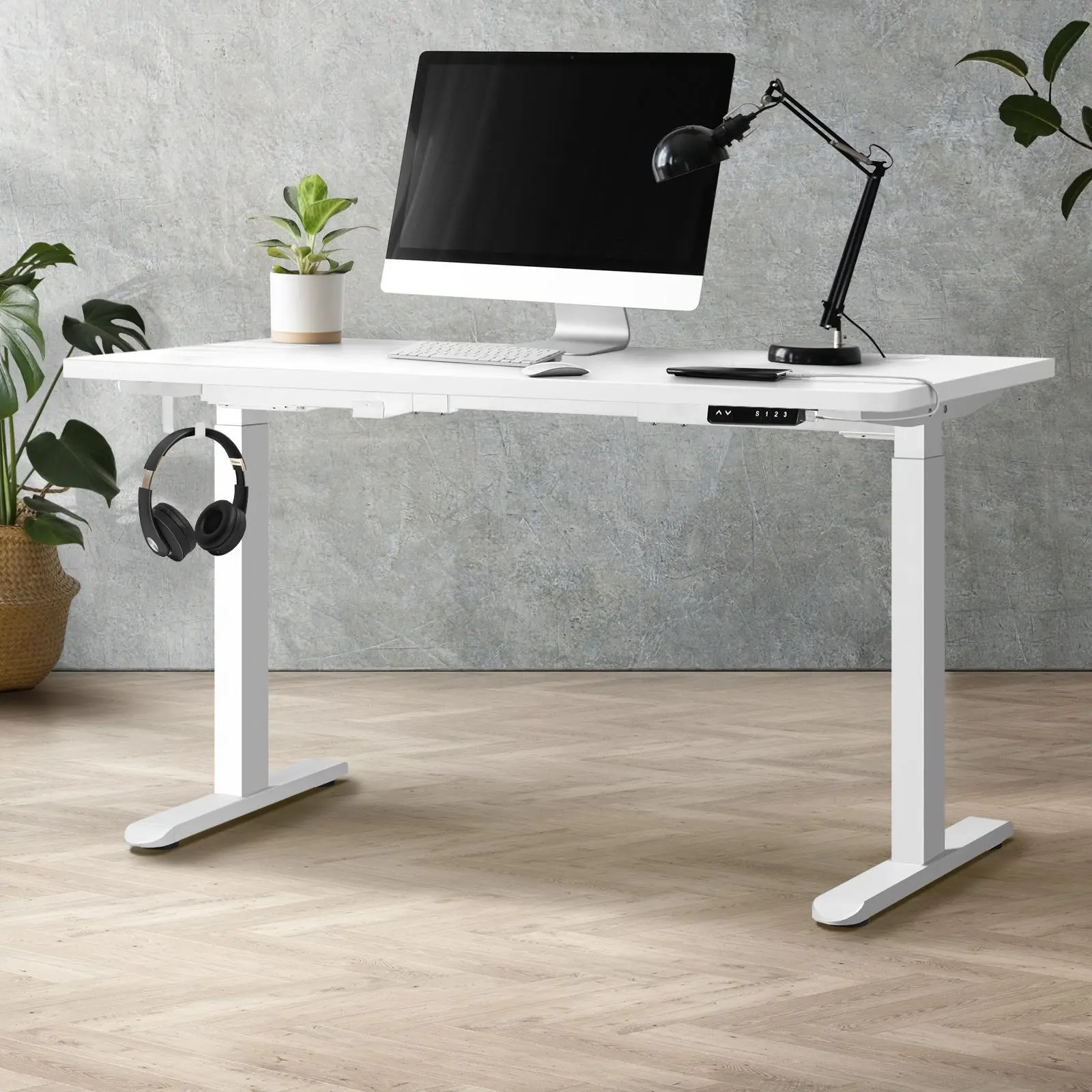 Oikiture 120cm Electric Standing Desk Dual Motor White With USB&Type C Port - Furniture