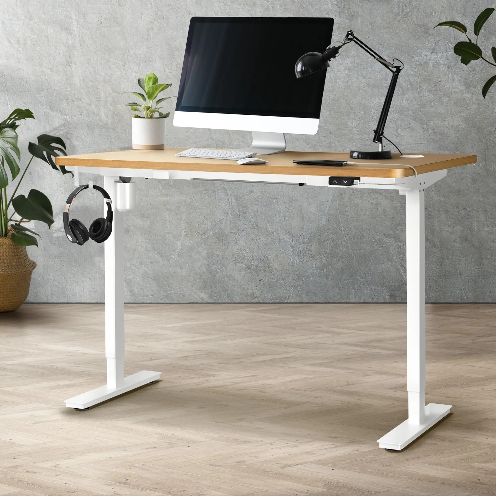 Oikiture 120CM Electric Standing Desk Single Motor Table Top OAK - Furniture