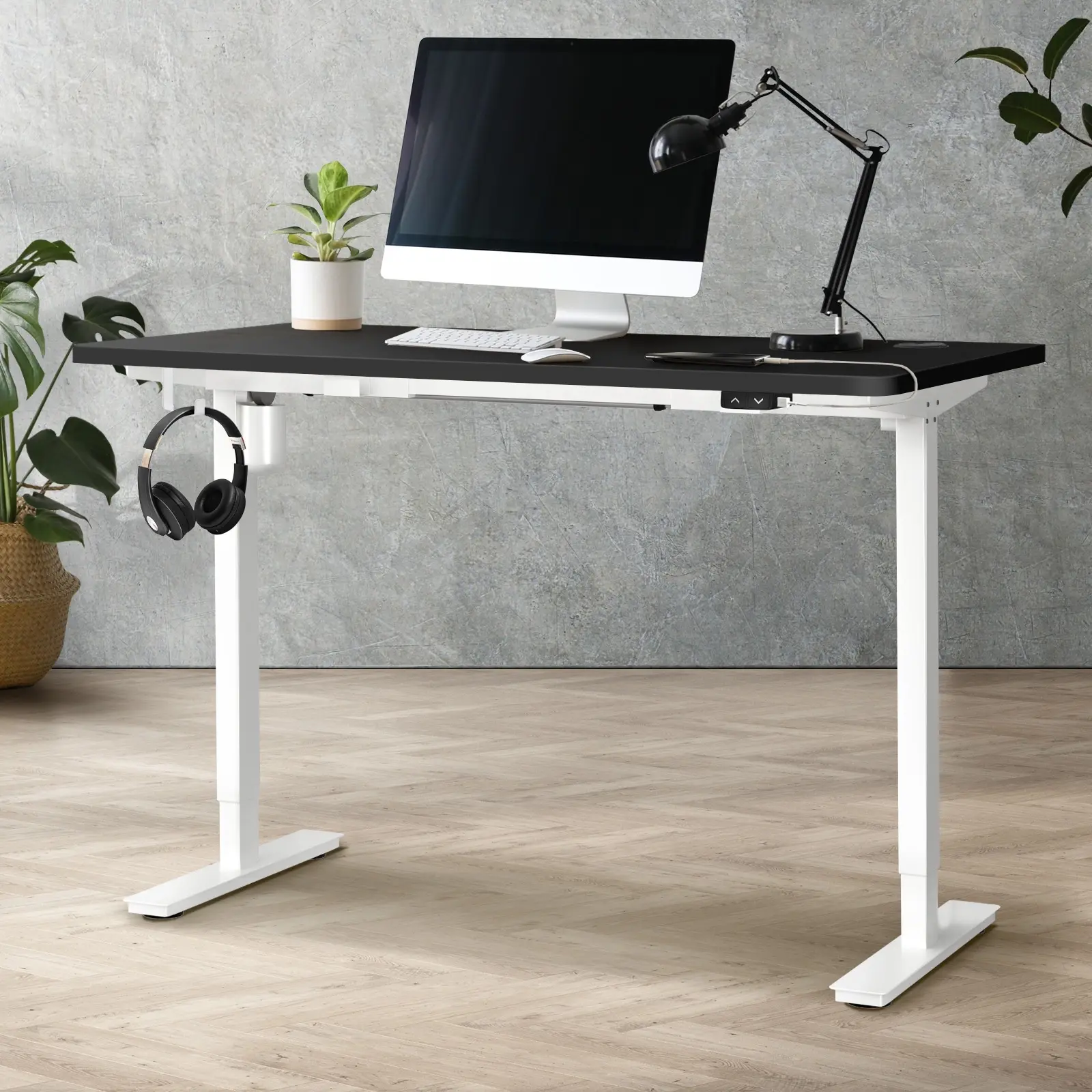 Oikiture 140CM Electric Standing Desk Single Motor Table Top Black - Furniture