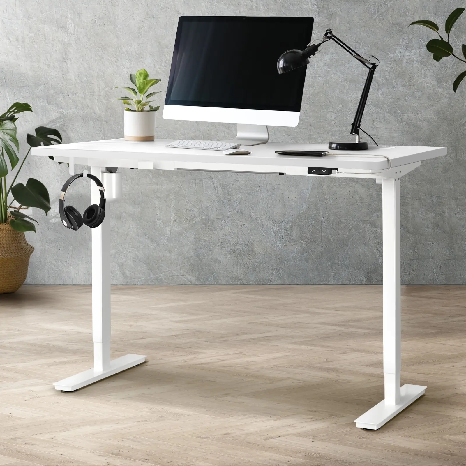 Oikiture 140CM Electric Standing Desk Single Motor Table Top White - Save up to 70% Off Office Furniture Specials