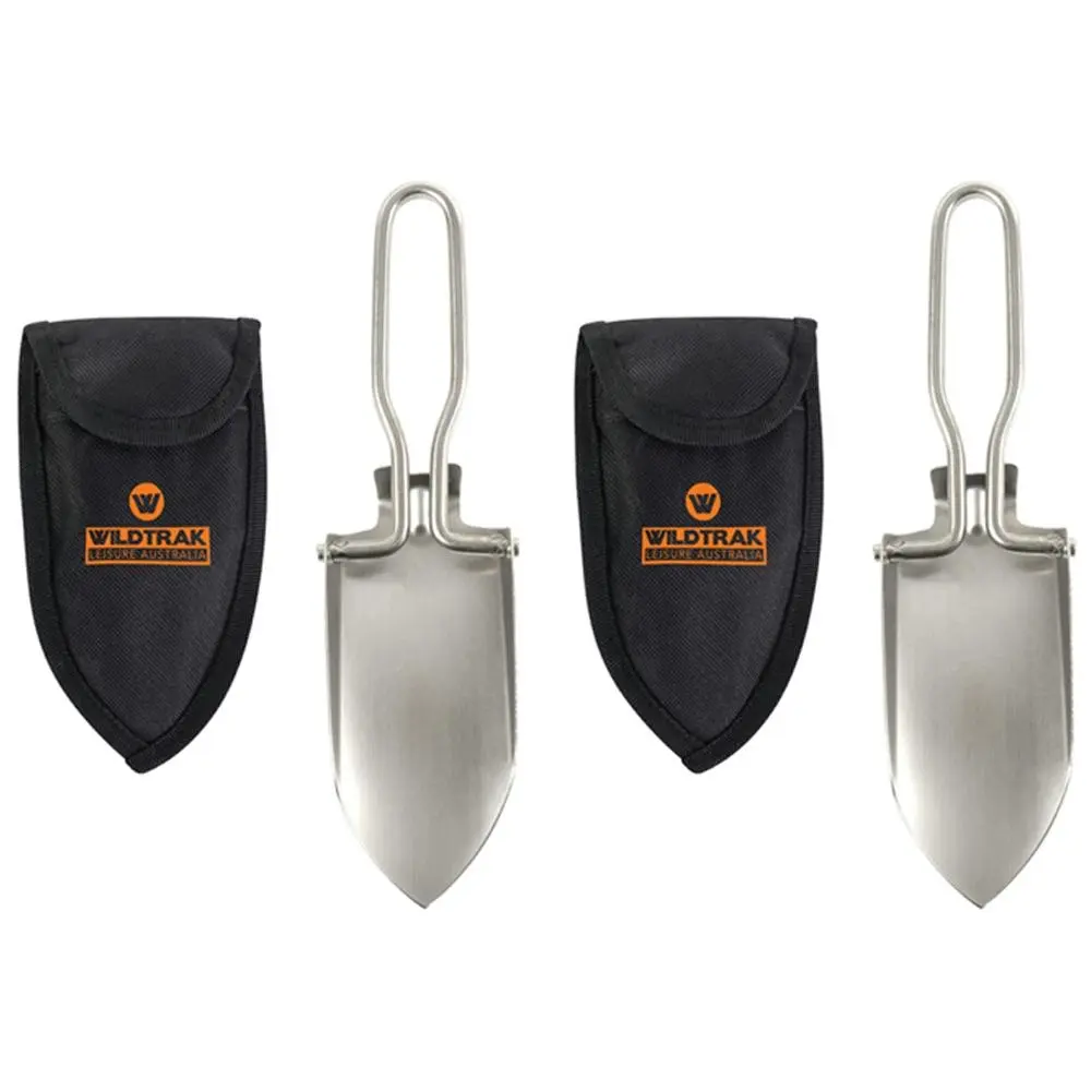 2x Wildtrak Folding 12x6cm Hiking Camp Spade Stainless Steel Shovel w/ Pouch SLV - Sports & Outdoor