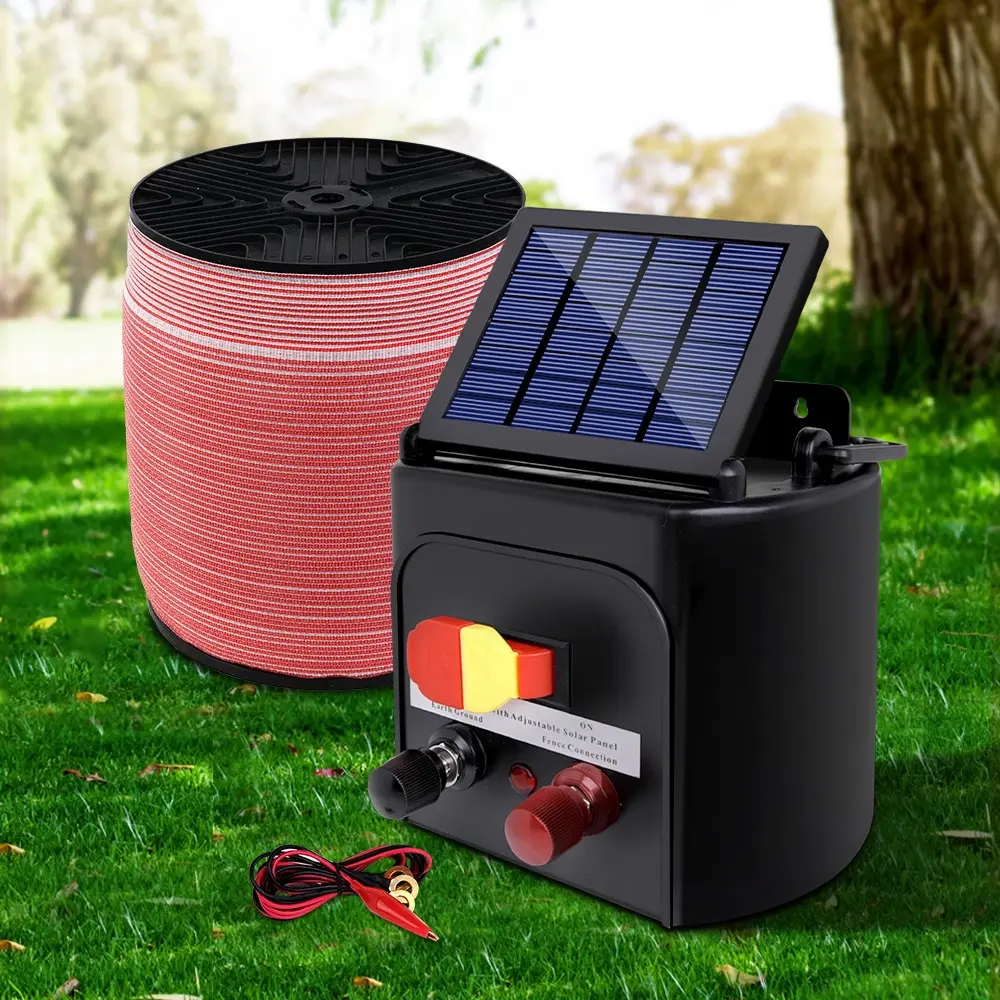 Giantz Fence Energiser 3KM Solar Powered Electric 1200M Poly Tape - Hardware
