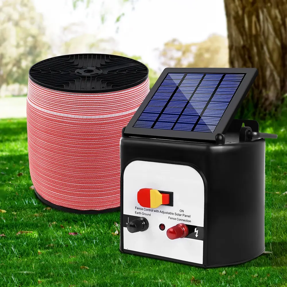 Giantz Fence Energiser 8KM Solar Powered Electric 1200M Poly Tape - Hardware