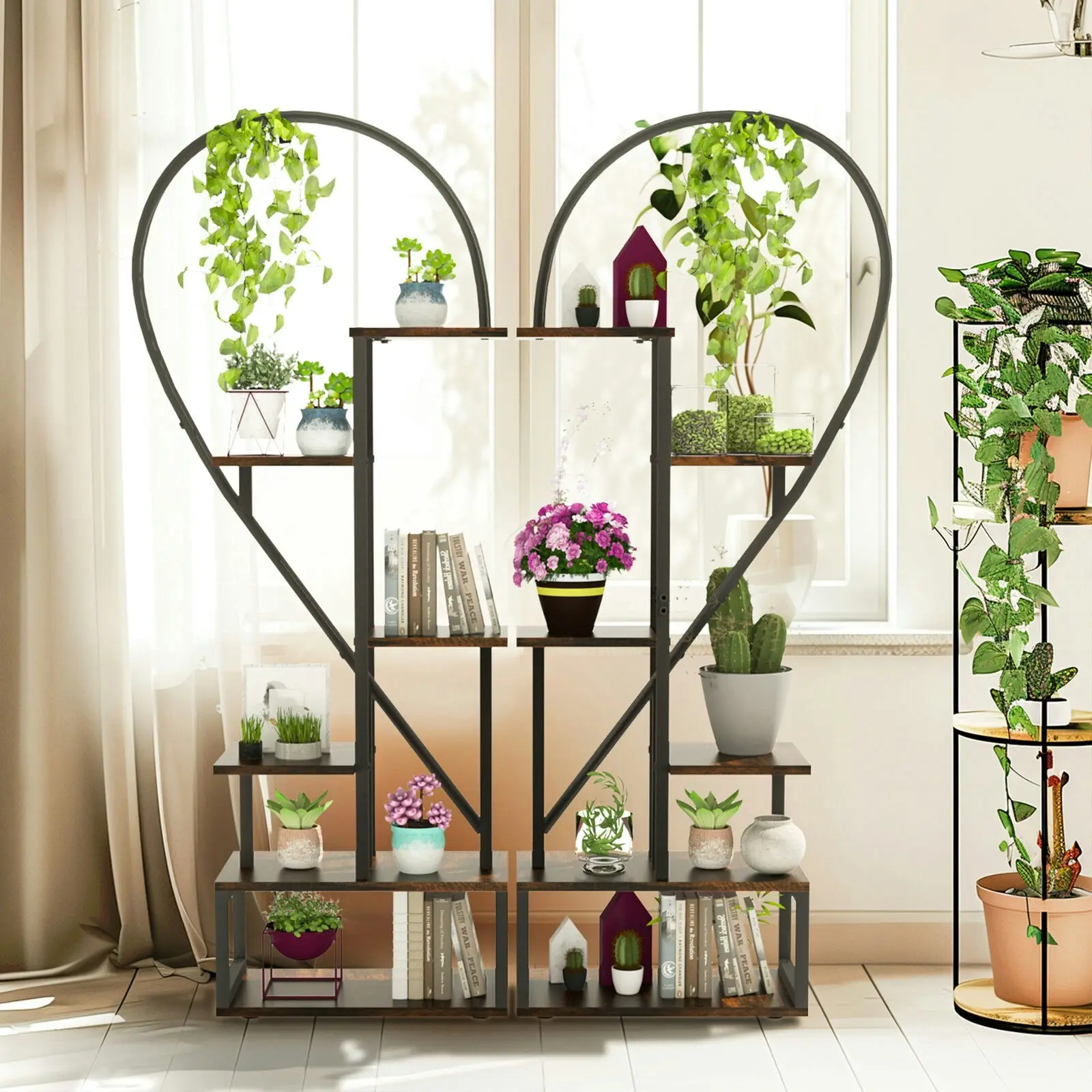 Fin 6 Tier Plant Stand Heart Shaped Plant Holder Large Ladder Planter For Patio Home - Home & Garden