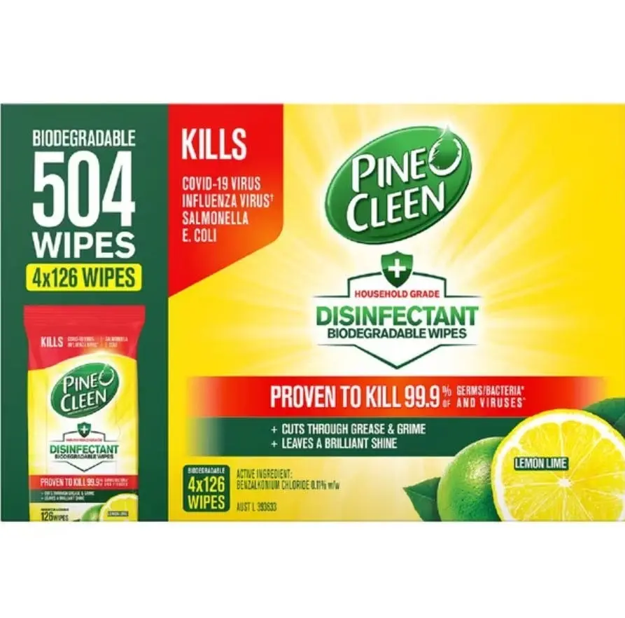 Pine O Cleen Disinfectant Biodegradable Multipurpose Wipes, Lemon Lime, 504 Wipes - Home & Garden