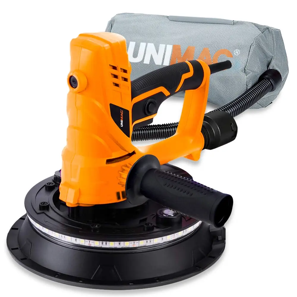 UNIMAC 180mm 850W Handheld Drywall Sander, Electric Dry Wall Sanding Machine, with Automatic Vacuum System, LED Worklight, 6x Sanding Discs - Hardware