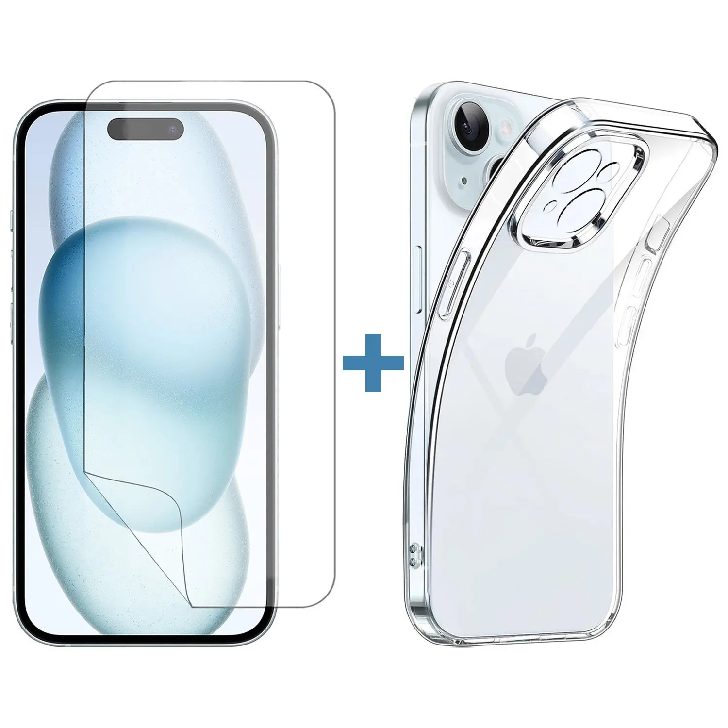 For Apple iPhone 15 Clear Phone Case Cover and Soft Film Screen Protector Guard - Electronics