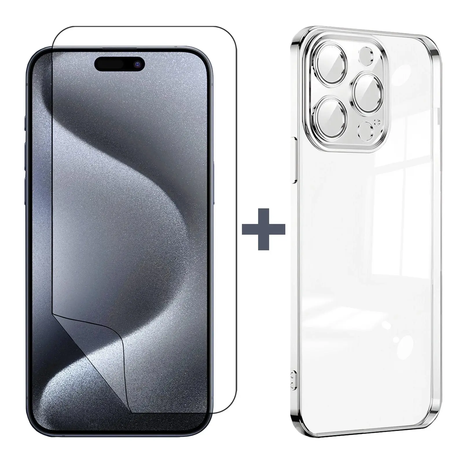 For Apple iPhone 15 PRO Clear Phone Case Cover and Soft Screen Protector Film - Electronics