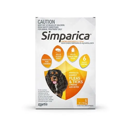 SIMPARICA for Small Dogs 5.1 to 10 Kg (Orange) 3 Chews - Pets