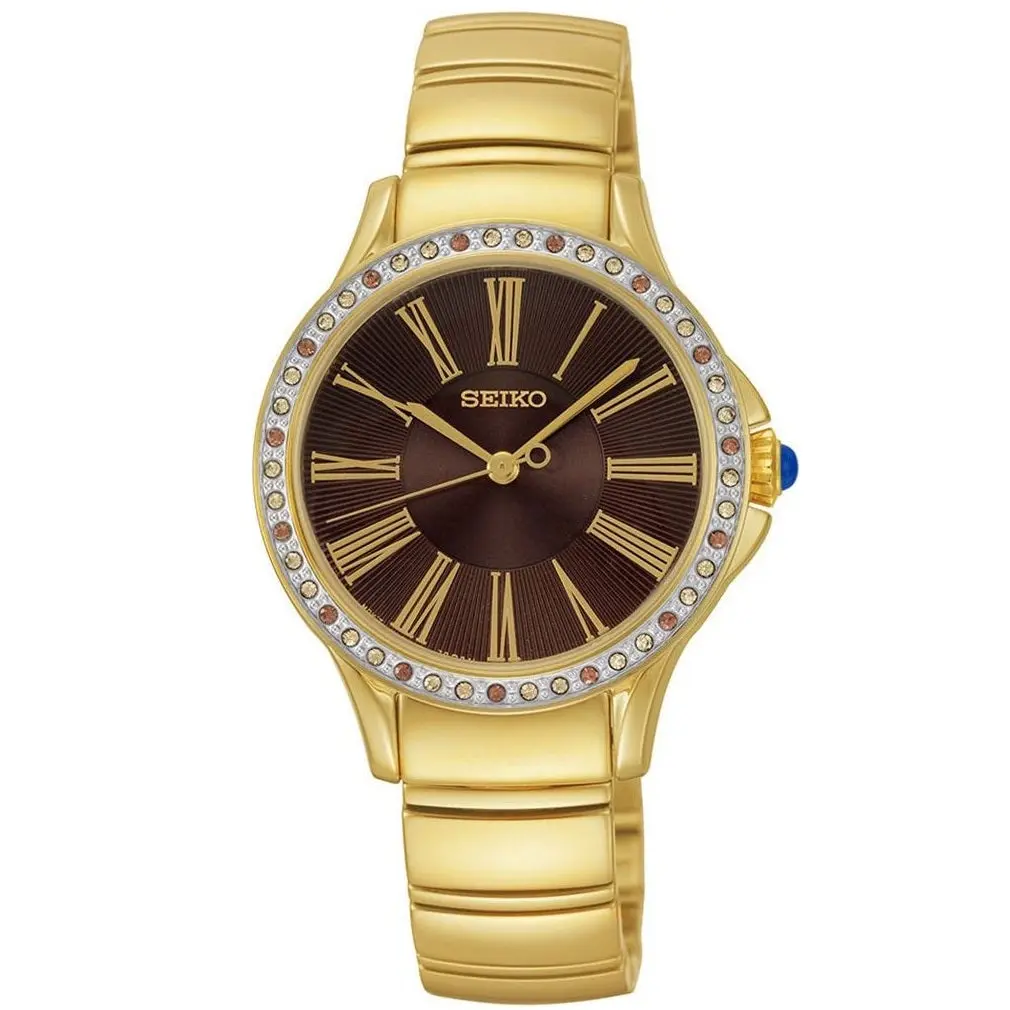 Seiko Swarovski Gold/Black Dial Women's Analog Quartz Watch SRZ444P1 - Up to 75% off Designer Watches