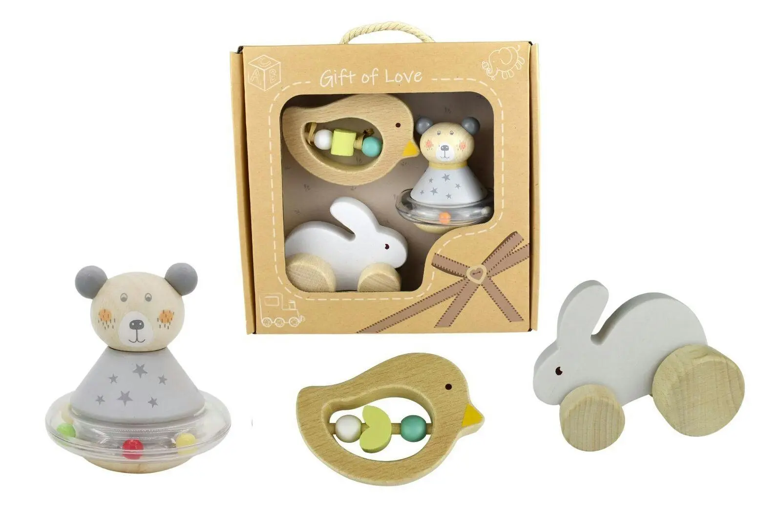 3pc Kaper Kidz Calm & Breezy Baby Shake/Rattle/Roll Set Bunny Bird Bear 12m+ - Toys & Games