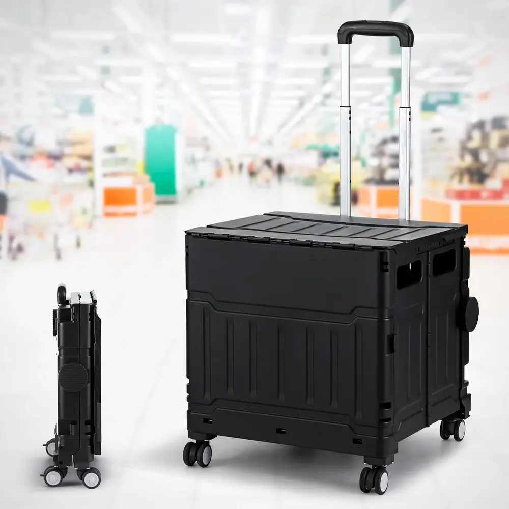 Emajin Shopping Trolley Cart 75L Foldable Black - Fashion