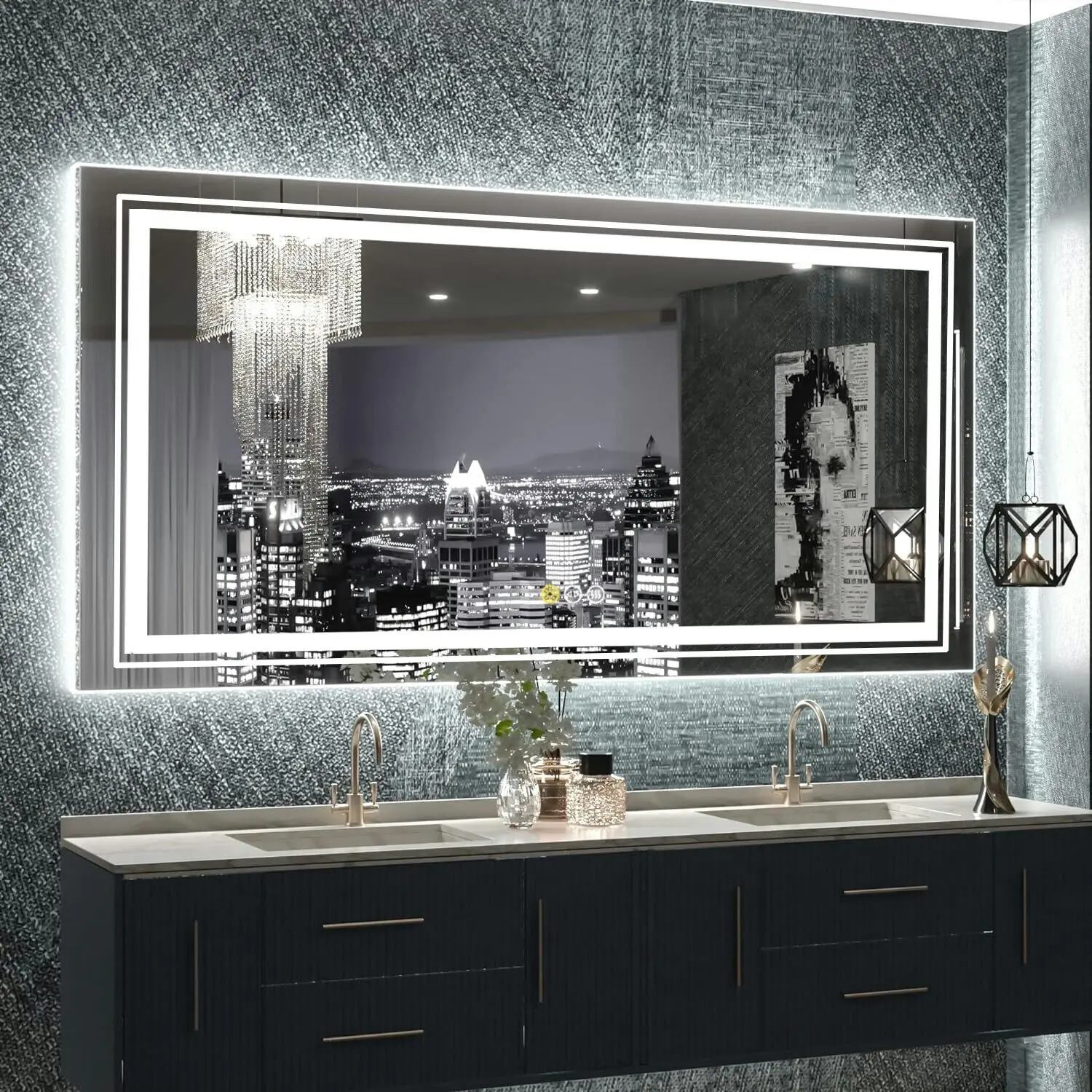 Fin Xxxl Led Bathroom Mirror With Front & Backlit Lights White/Warm/Natural Anti-Fog