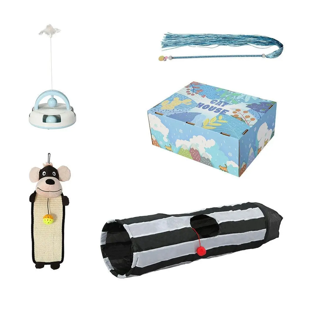 Pawz Interactive Pet Toy Set Cat Tunnel Bed Feather Teaser Dog Scratching Board - Pets