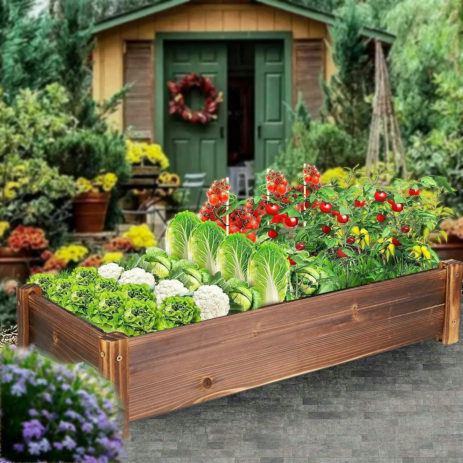 Fin 65Cm Raised Garden Bed Pine Wood Planter Box Kit For Vegetables Herbs Flowers - Home & Garden