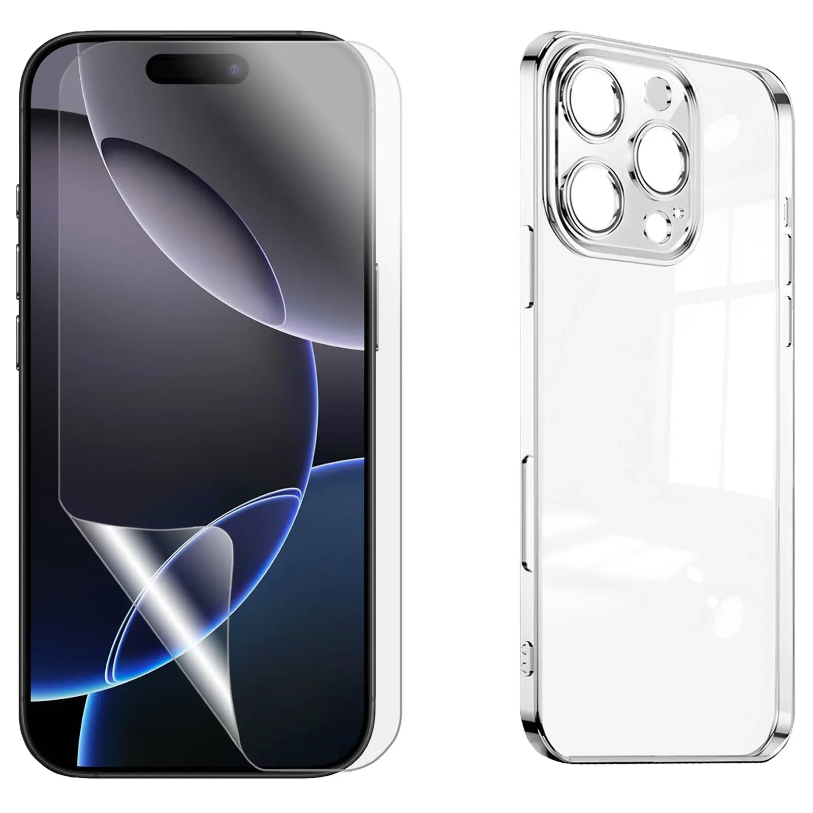 For Apple iPhone 16 PRO Clear Phone Case Cover and Soft Film Screen Protector Guard - Electronics