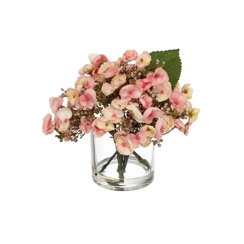 Glamorous Fusion Pink Hydrangea Artificial Fake Plant Decorative Mixed Arragement 18cm In Glass - Home & Garden
