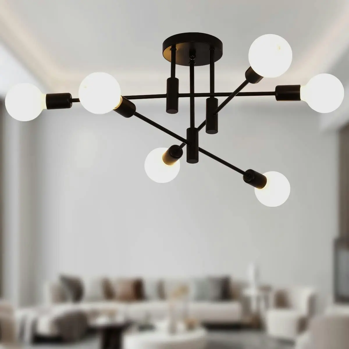 6 Lights, Mid Century Modern Lamp (Black) - Office