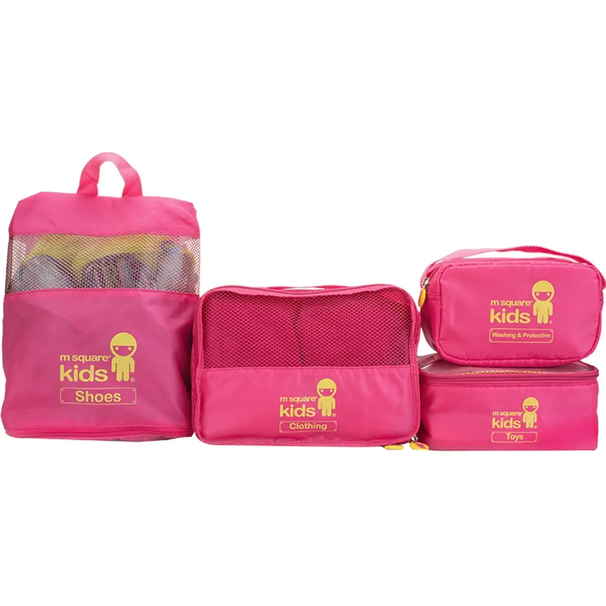 M Square 4 piece set utility Kids lightweight multifunction foldable travel bags Pink - Fashion