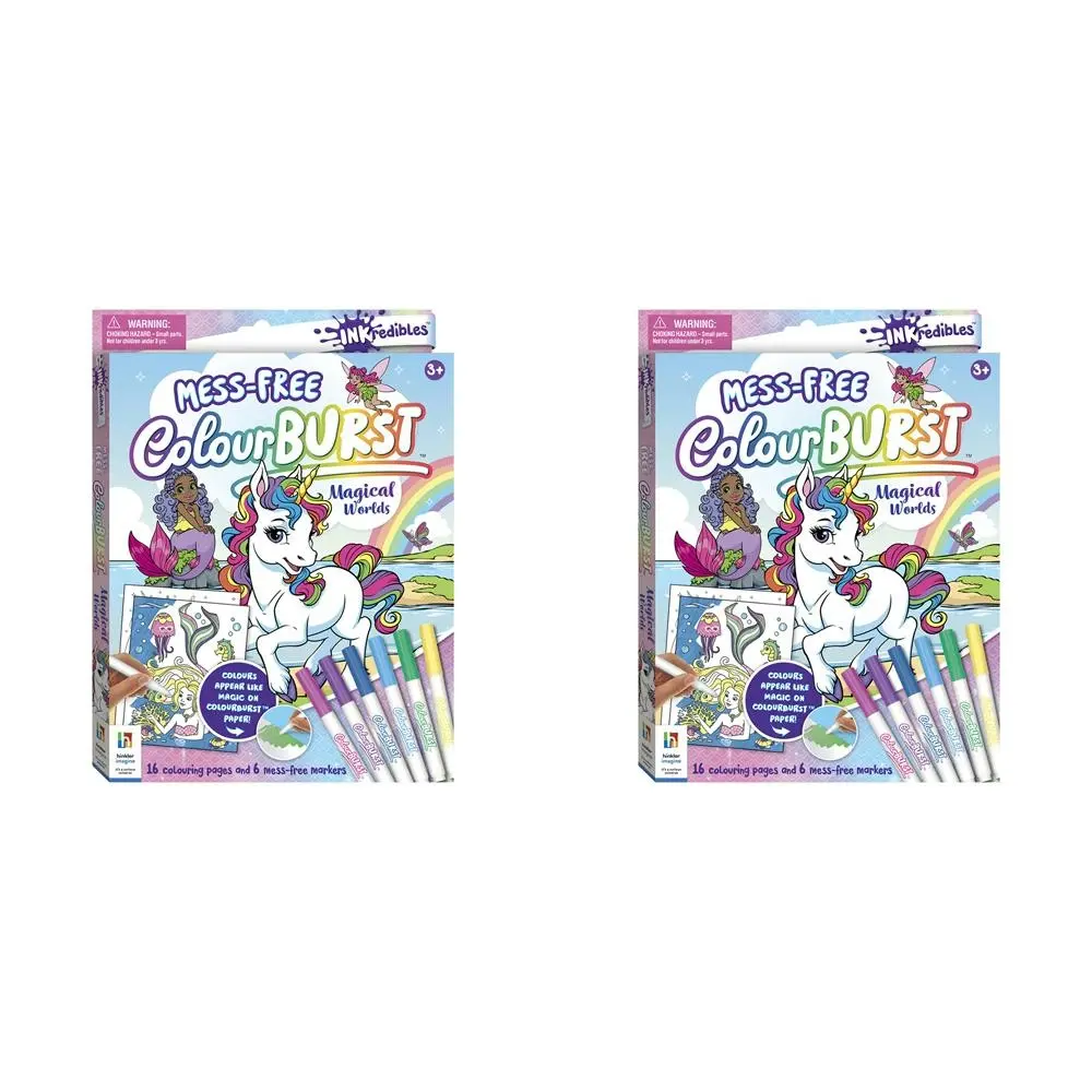 2x Inkredibles Colour Burst Magical Worlds Kids Colour Kit w/16 Pages/6 Markers - Hobbies